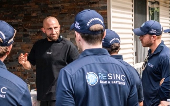 Customer, Alexander Volkanovski with RESINC members during a system install at his property.